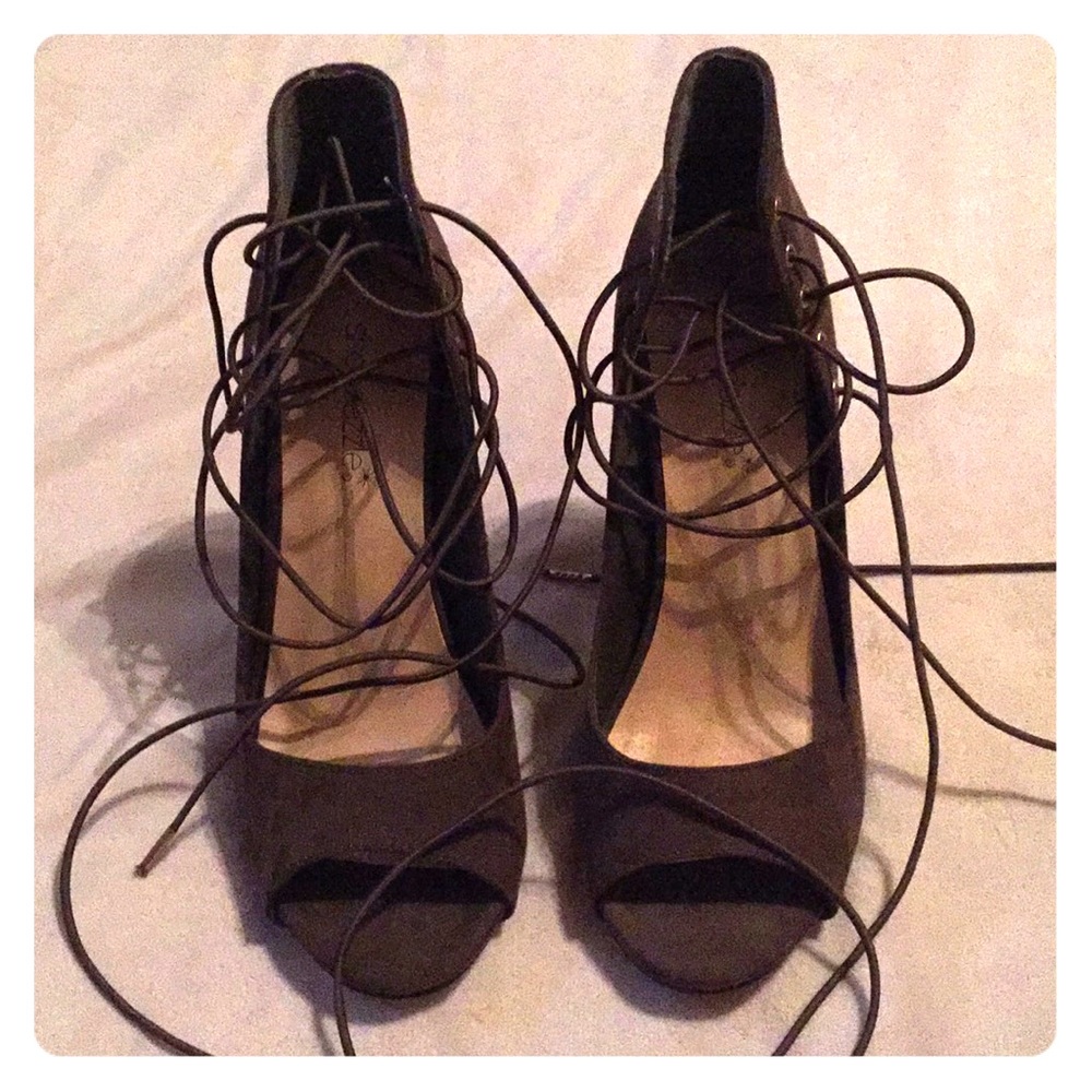 Army green lace up heels